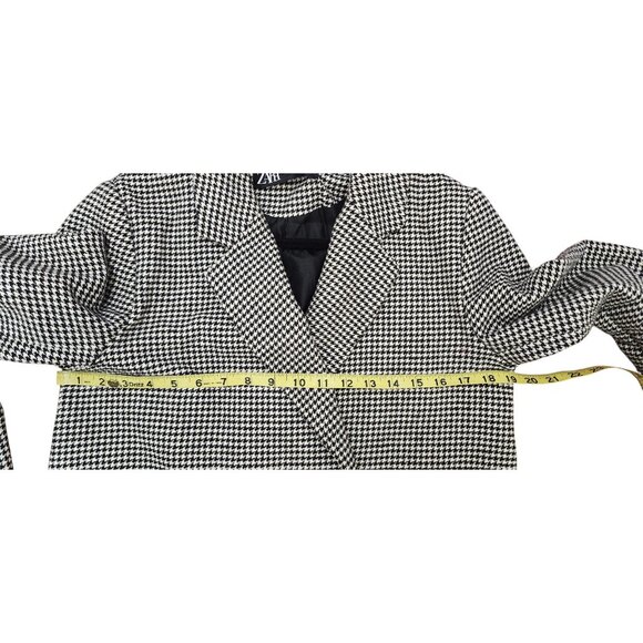 ZARA Houndstooth Tweed Frayed Jacket Blazer Coat - Size S - Black & White Check - Picture 14 of 16